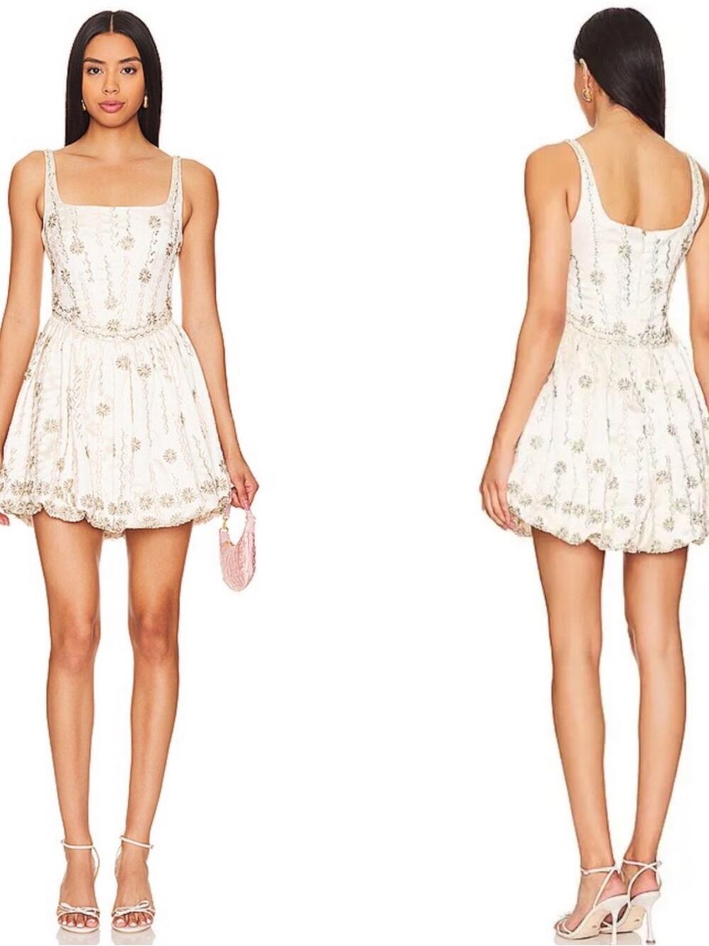 LOVESHACKFANCY Brookhaven Beaded Sequin Embellished Satin Mini Dress Size 6